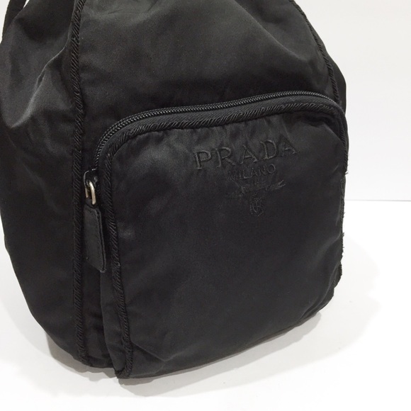 Prada black nylon embroidered logo vintage small drawstring backpack - Picture 2 of 11